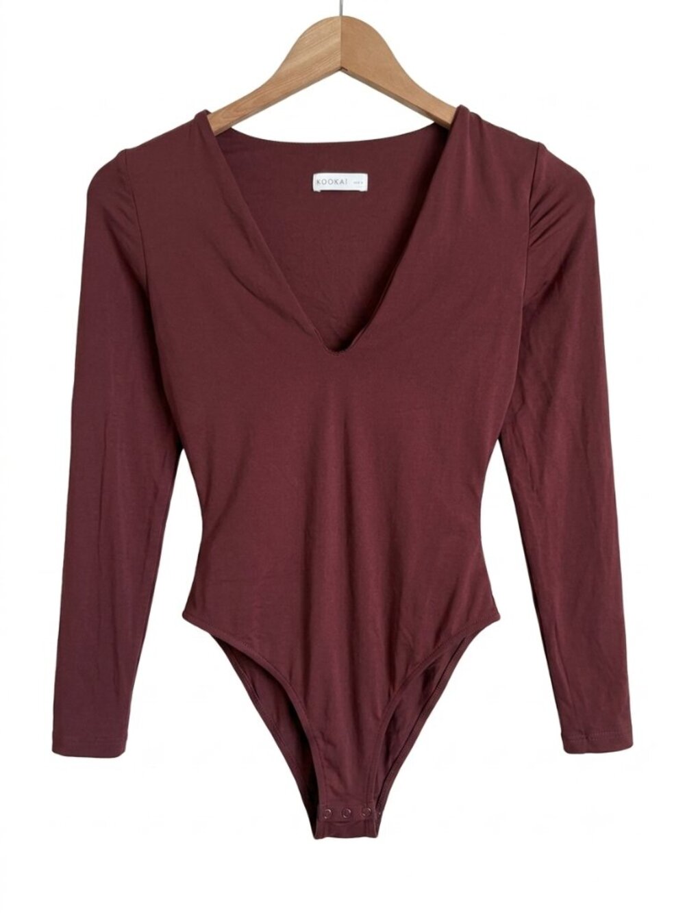 Kookai Deep V Long Sleeve Bodysuit - Maroon